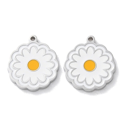 Белый 304 прелести нержавеющей стали, с эмалью, цветочный шарм, белые, 15x13x1.5 мм, отверстие : 1 мм