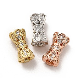 Mixed Color Rack Plating Brass Micro Pave Cubic Zirconia Beads, Long-Lasting Plated, Cadmium Free & Lead Free, Flower Column, Mixed Color, 10x5.5mm, Hole: 1.4mm