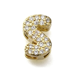 Letter S Латунные микро-паве кубические цирконии буквы многорядные звенья, без свинца и без кадмия, реальный 18 k позолоченный, Письмо с, 8.5x6x4.5 мм, отверстие : 3.5x1.5 мм