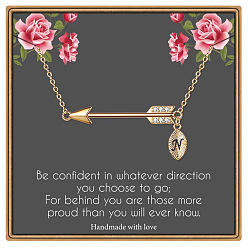 Letter N Латунные микропаве прозрачные кубические цирконии стрела с подвеской в виде буквы, золотые, Письмо N, 15.75 дюйм (40 см)