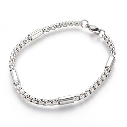 Stainless Steel Color Tarnish Resistant 304 Stainless Steel Box Chain Bracelets, with Lobster Claw Clasps, Stainless Steel Color, 8-1/2 inch(21.5cm)