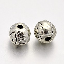 Antique Silver Tibetan Style Alloy Round with Eye Beads, Lead Free & Cadmium Free & Nickel Free, Antique Silver, 6mm, Hole: 1mm