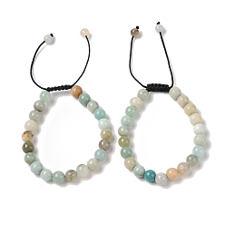 Flower Amazonite 8Мм круглые браслеты из плетеных бусин из натурального цветка амазонита, регулируемые браслеты из нейлонового шнура для женщин и мужчин, внутренний диаметр: 1-7/8~2-7/8 дюйм (4.9~7.3 см)
