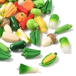 Платина Непрозрачные подвески смолы, овощи, платина, 17~36x14~22x7.5~13 мм, отверстие : 2 мм