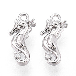 Платинированный Латунные микропаве прозрачные кубические циркониевые подвески, без кадмия, без никеля и без свинца, морской конек, Реальная платина, 15x6.5x4.5 мм, отверстие : 1.2 мм
