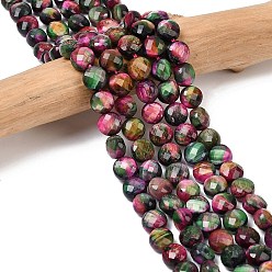 Зеленый Природных тигровый глаз бисер нитей, граненый ромб, плоско-круглые, окрашенная и подогревом, зелёные, 8~9x6 мм, отверстие : 1 мм, около 44~45 шт / нитка, 14.57~14.65'' (37~37.2 см)