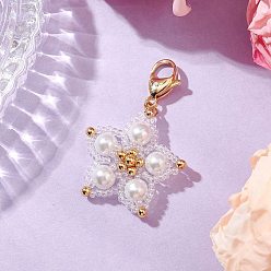 Белый Подвесные украшения из стеклянных бусин, со стеклянными жемчужинами и 304 карабинами из нержавеющей стали, звезда, белые, 40 мм