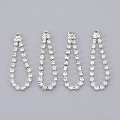 Серебро Подвески для подвески из бронзы из бронзы, кристалл, слеза, серебряные, 30~35x8x2 мм, отверстие : 1.6 мм
