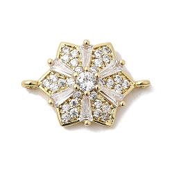 Настоящее золото 18K Шармы-соединители из латуни с микропаве из кубического циркония, Рождественские снежинки, стойки покрытие, долговечный, без кадмия и без свинца, реальный 18 k позолоченный, 19x13x4 мм, отверстие : 1 мм