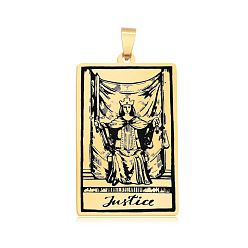 Golden 201 Stainless Steel Pendants, Laser Engraved Pattern, Tarot Card Pendants, Golden, Justice XI, 40x24x1mm, Hole: 8x4mm
