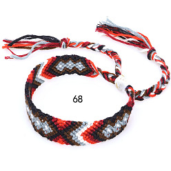Dark Gray Cotton Braided Rhombus Pattern Cord Bracelet, Ethnic Tribal Adjustable Brazilian Bracelet for Women, Dark Gray, 5-7/8~14-1/8 inch(15~36cm)