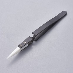 Gunmetal & Stainless Steel Color Stainless Steel Beading Tweezers, with Porcelain, Gunmetal & Stainless Steel Color, 14x0.85~0.9cm