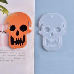 White Halloween DIY Skull Pendant Silicone Statue Molds, Resin Casting Molds, For UV Resin, Epoxy Resin Jewelry Making, White, 86x67x11mm, Hole: 3.5mm, Inner Size: 79x59mm