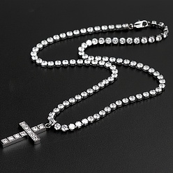 Нержавеющая Сталь Цвет Кулон-крест из нержавеющей стали со стразами 4мм теннисная цепочка, цвет нержавеющей стали, 19.69 дюйм (50 см)