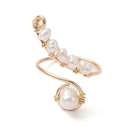 Golden Brass with Natural Cultured Freshwater Pearl Beads Ring, Golden, Inner Diameter: 15mm