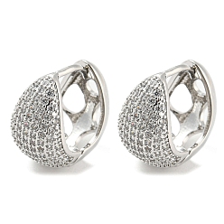 Платина Толстые серьги-кольца из латуни с микропаве и прозрачными циркониями, долговечный, без кадмия и без свинца, платина, 18x19x12 мм