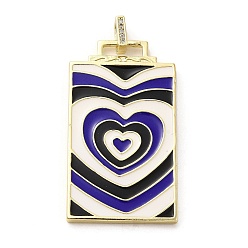 Темно-синий  Шифер Кулон из латуни микропаве с фианитами и эмалью, без кадмия, без никеля и без свинца, прямоугольные, темный сланец синий, 45.5x25.5x2.5 мм, отверстие : 4.5 мм