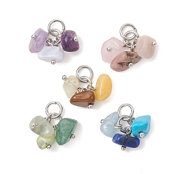 Нержавеющая Сталь Цвет 4 кулоны из натуральных и синтетических драгоценных камней, самородки прелести, с открытыми пружинными кольцами из нержавеющей стали 304, цвет нержавеющей стали, 13.5x13x10 мм, отверстие : 4 мм