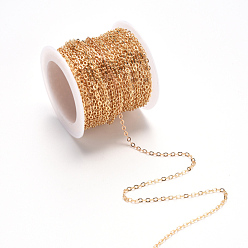 Light Gold Brass Cable Chains, Soldered, with Spool, Flat Oval, Light Gold, 2.6x2x0.3mm, Fit for 0.7x4mm Jump Rings, about 32.8 Feet(10m)/roll