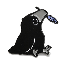 Васильковый Эмалированные значки с изображением вороны и цветка, Покраска черных металлических значков для рюкзаков и одежды, васильковый, 32x27 мм