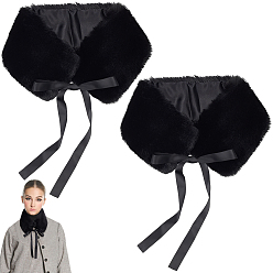 Черный 2 шт. ошейник из искусственного кроличьего меха с лентой для женщин, чёрные, 1553 мм