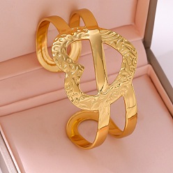 Heart 304 Stainless Steel Open Cuff Bangles for Women, Golden, Heart, Inner Diameter: 2.36 inch(6cm)