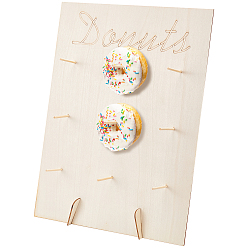 Цвет Древесины 1 установить дисплей для пончиков из тополя, прямоугольник со словом, деревесиные, 30x0.2x40 см, отверстие : 4 мм, Держатель: 14.8x5x0.25 см, 2 шт, палка: 7x0.4 см, 9 шт