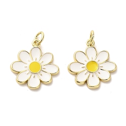 Белый Латунь эмаль подвески, с целью перехода в кольце, цветочный шарм, долговечный, без кадмия и без свинца, стойки покрытие, реальный 18 k позолоченный, белые, 18.5x17x2 мм, отверстие : 3 мм