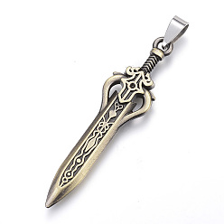 Античная Бронза Тибетский сплав стиля большие кулоны, кинжал, античная бронза, 59.5x15x4 мм, отверстие : 4x9 мм