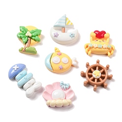 Mixed Color Marine Theme Opaque Resin Cabochons, Helm & Coconut Tree & Crab, Mixed Shapes, Mixed Color, 21.5~29.5x17.5~24x7~8.5mm