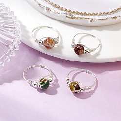 Light Gold 4шт 4 цвета латунные кольца для женщин, с бусинами из синтетического янтаря и экологически чистой медной проволокой, золотой свет, внутренний диаметр: американский размер 7 1/2 (17.7 мм)