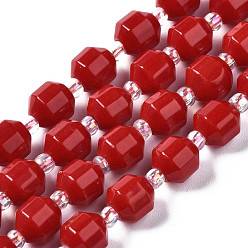 Красный Бусины из натурального белого нефрита, с бисером, граненые, окрашенные, многоугольник, 7x7 мм, отверстие : 1.2 мм, около 40~41 шт / нитка, 14.88 дюйм ~ 15.16 дюйм (37.8 см ~ 38.5 см)