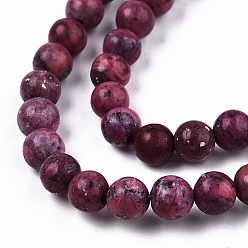 Camellia Natural American Turquoise Beads Strands, Dyed & Heated, Round, Camellia, 4mm, Hole: 0.8mm, about 47~48pcs/strand, 15 inch(38cm)