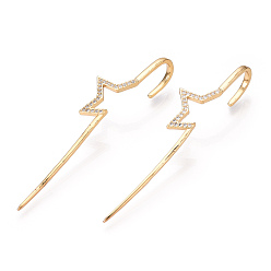 Étoile  Boucles d'oreilles en laiton pour femmes, micro pavé, zircone cubique transparente, crochet à chenilles, or, étoiles, 71.5x12mm, pin: 1x2 mm