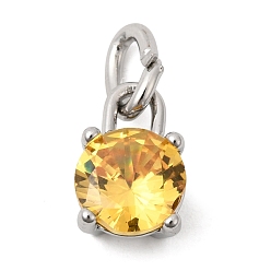 Желтый Тема "камень дня рождения" ноябрь 304 подвески из нержавеющей стали, круглые, с k 9 стеклом, полировка, с целью перехода в кольце, граненые, цвет нержавеющей стали, желтые, 10.5x7x6 мм, отверстие : 2.2x4.4 мм