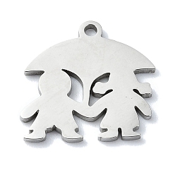 Edelstahl Farbe Anlaufgeschützt 304 Charms aus Edelstahl, Laserschnitt, Paar mit Regenschirm-Charme, Edelstahl Farbe, 14x14.5x1 mm, Bohrung: 1.2 mm