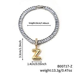 Letter Z Модные латунные браслеты с подвесками, кубический цирконий теннисные браслеты для женщин, буквы, Письмо Z, 7-1/2 дюйм (19 см)