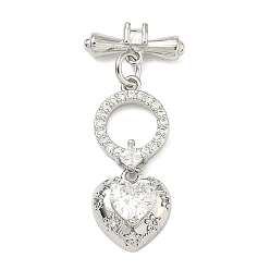 Платина Латунные застежки-молнии из прозрачного кубического циркония, для изготовления застежек для браслетов, сердце, платина, 34 мм, переключатель: 24.5 mm длиной, Сердце: 11.5x10.5x5.5 mm, отверстия: 1.2 мм; бар: 13.5x5.5x3.5 мм, отверстие : 1.2 мм