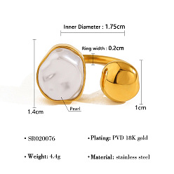 Oval 304 Открытые кольца манжеты из нержавеющей стали с пластиковыми перламутровыми вставками, золотые, овальные, размер США 7 1/4 (17.5 мм)