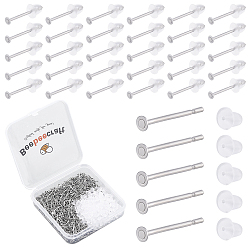 Stainless Steel Color 600Pcs 304 Stainless Steel Flat Round Blank Peg Stud Earring Settings, with 600Pcs Ear Nut, Stainless Steel Color, 12x2mm, Pin: 0.7mm