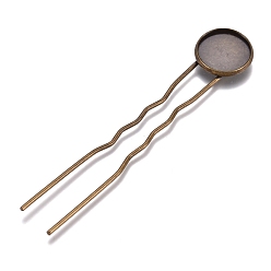 Античная Бронза Железная фурниутра для шпилек, с плоскими круглыми настроек латунь кабошон, античная бронза, лоток : 14 мм, 79x16x3 мм
