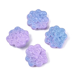 Lilac Two Tone Color Baking Paint Opaque Glass Beads, Flower, Lilac, 23x24.5x10mm, Hole: 1.4mm