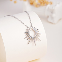 Нержавеющая Сталь Цвет 304 Подвеска-солнце из нержавеющей стали с микропаве из прозрачного кубического циркония для женщин, цвет нержавеющей стали, цвет нержавеющей стали, 15.75 дюйм (40 см), Кулон : 23x23.6 мм