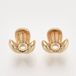 Real 18K Gold Plated Brass Bead Caps, Flower, Nickel Free, 3-Petal, Real 18K Gold Plated, 7x7.5x6mm, Hole: 1.6mm