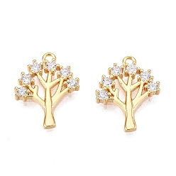 Настоящее золото 18K Латунные микропаве прозрачные кубические циркониевые подвески, дерево, реальный 18 k позолоченный, 14.5x11.5x2 мм, отверстие : 1 мм