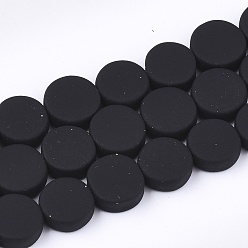 Black Spray Painted Non-magnetic Synthetic Hematite Beads Strands, Flat Round, Black, 10x4mm, Hole: 1mm, about 44pcs/strand, 15.7 inch