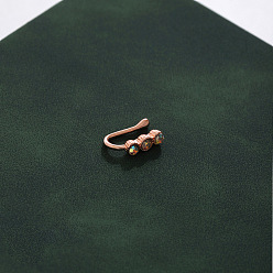 Плоский Круглый Латунные хрустальные стразы клипсы на кольца для носа, нет пирсинга в носу, ювелирные изделия, розовое золото , плоско-круглые, 10x5 мм