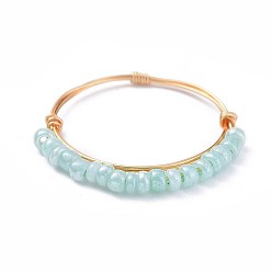 Aquamarine Glass Seed Beaded Rings, with Copper Wire, Golden, Aquamarine, 19mm, 1~1.5mm