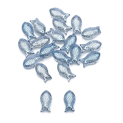 Steel Blue Rainbow Plated Electroplate Glass Beads, Fish, Steel Blue, 15x8x5mm, Hole: 1.2mm, 30pcs/bag