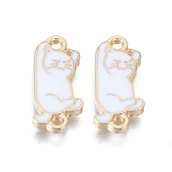 Weiß Legierung Schmelz Links, cadmiumfrei und bleifrei, Katze, Licht Gold, weiß, 19.5x8.5x2 mm, Bohrung: 1.6 mm